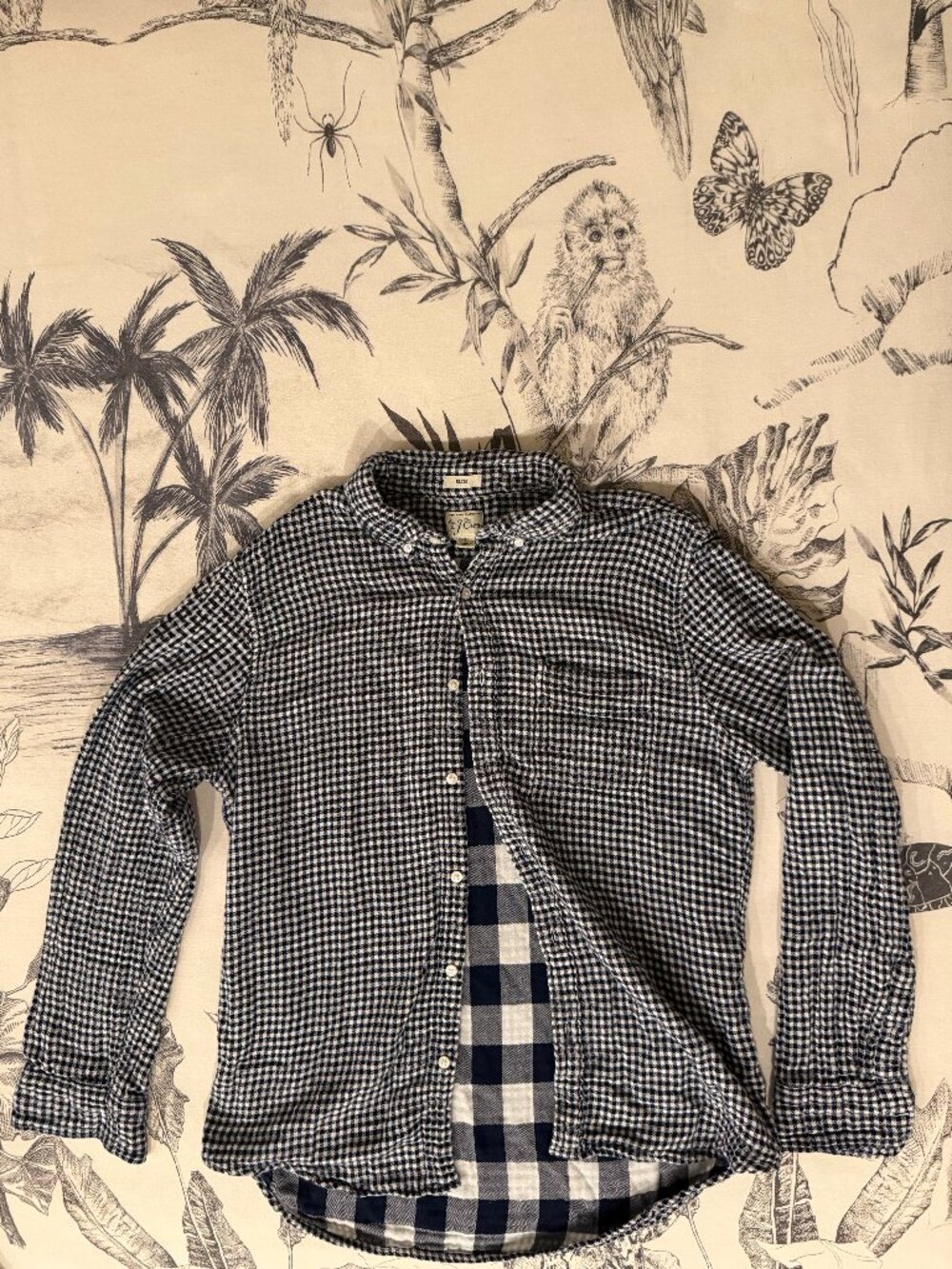 J.Crew Men's L Slim Fit Houndstooth Shirt Contrast Gingham Placket